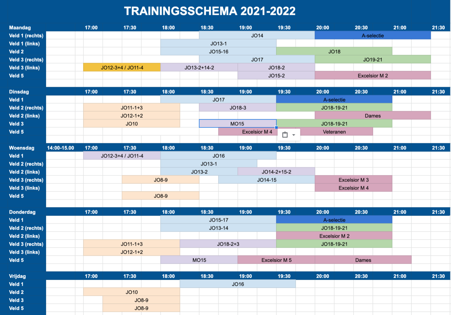 Trainingsschema 21-22